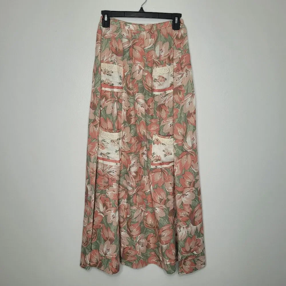 Vintage Liberty House Hawaiian pastel muted floral maxi cottagecore skirt